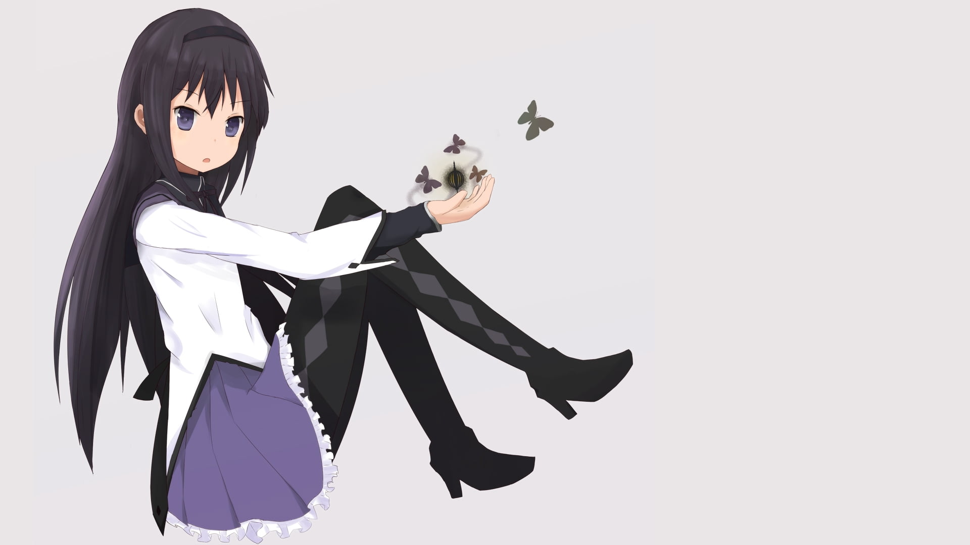 Long black haired white and purple dress female anime character HD  wallpaper | Wallpaper Flare