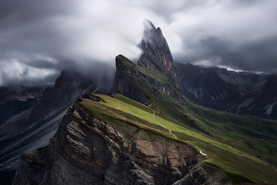 green mountain, nature, mountains, mist, landscape HD wallpaper