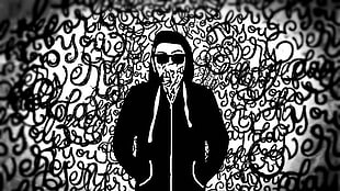 person wearing black zip-up hoodie painting, painting, black, white, Erik HD wallpaper