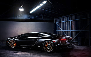 black supercar, Lamborghini Aventador, car, black cars, vehicle