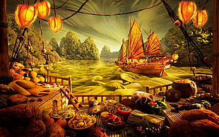 voyager with good digital wallpaper, digital art, fantasy art, food, trees