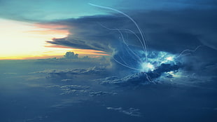 time lapse photography of thunder, Photoshop, sky, clouds, digital art
