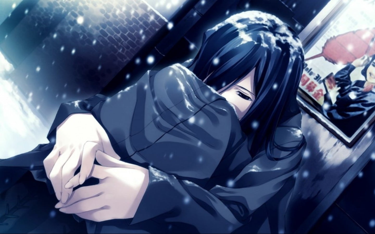 female anime character wallpaper, anime, sadness, snow