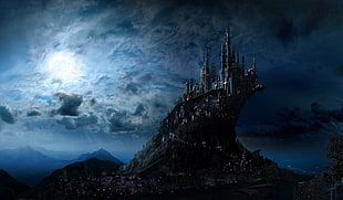 castle under cloudy sky illustration, fantasy art, castle