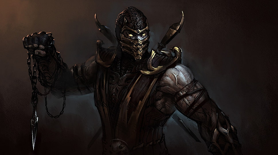 Mortal Kombat Scorpion illustration HD wallpaper