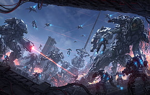 war of robot digital wallpaper, cyborg, war, futuristic, Dark Cyberpunk HD wallpaper