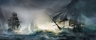 white galleon ship wallpaper, naval combat, artwork, ship HD wallpaper