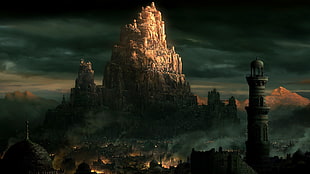 rock castle digital wallpaper, fortress, city, Babylon