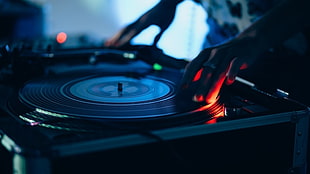 gray and black DJ controller, photography, DJ, music, vinyl