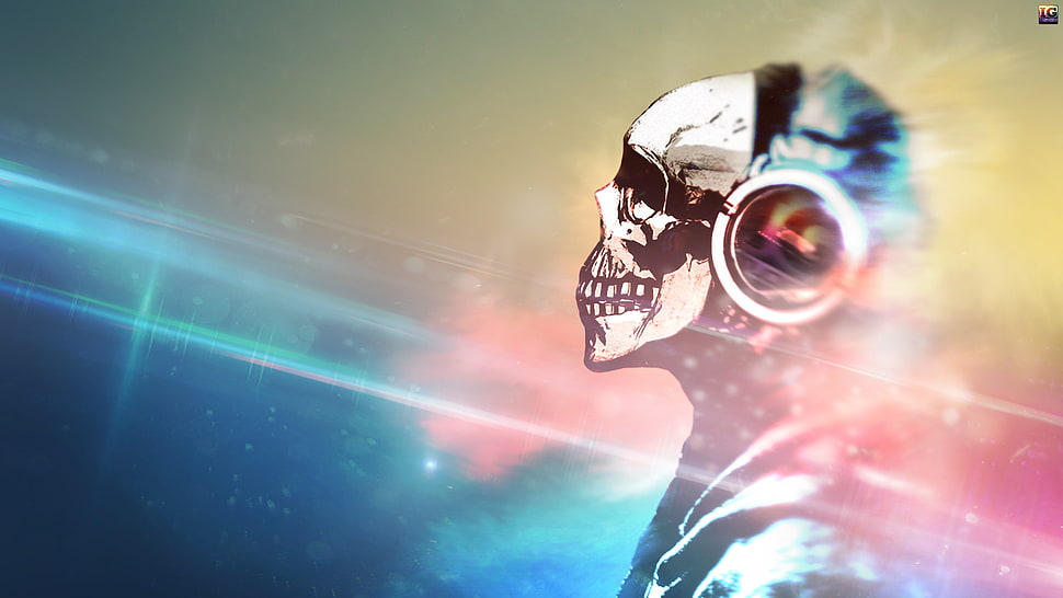 skeleton wearing headphones illustration HD wallpaper