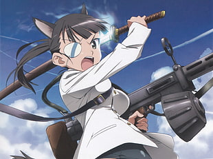 female anime character holding katana photo