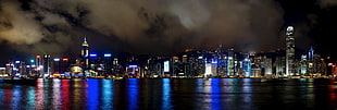 panoramic photo of city lights, hong kong, china, 香港, 中国