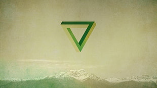 green logo, Penrose triangle, geometry, green, mountains