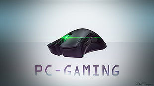 black and green gaming mouse, video games, PC gaming, computer mice, typography