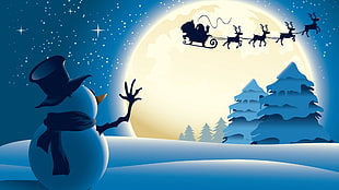 Snowman looking reindeer wallpaper, Christmas, snowman, Santa Claus, snow