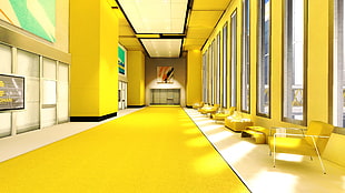 yellow armchair, interior design, yellow, Mirror's Edge, screen shot