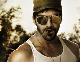 man in white tank top wearing sunglasses HD wallpaper
