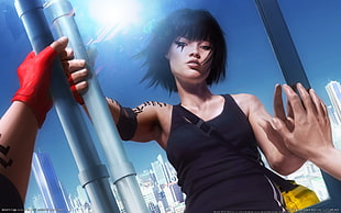 anime character illustration, Mirror's Edge, Faith Connors, reflection, red