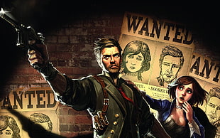 Wanted digital wallpaper, BioShock, BioShock Infinite, video games, Booker DeWitt