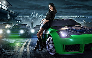 three sports cars with woman