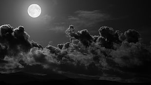 gray clouds, Moon, dark, sky, clouds HD wallpaper