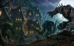 wolf monster illustration digital wallpaper, Warcraft, Worgen, World of Warcraft, video games