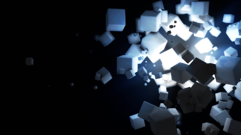 white and black star decor, abstract, cube HD wallpaper