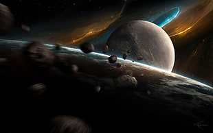 asteroids wallpaper, fantasy art, space, render HD wallpaper
