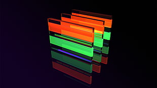 three rectangular orange-and-green LED lights