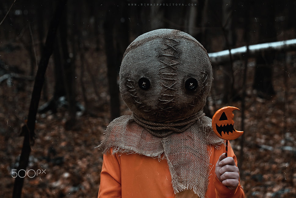 brown and orange Halloween costume screenshot, Shirø Igarashi, horror, pumpkin, 500px HD wallpaper