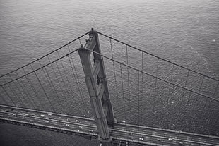 grayscale cast-iron bridge, bridge, monochrome, Golden Gate Bridge