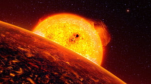 sun with solar storm, space, Sun, digital art, space art