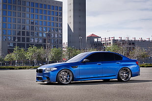 blue sedan, BMW, M5 (F10), blue cars, German cars HD wallpaper