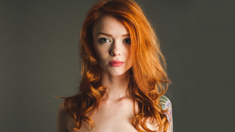 woman with red hair with shoulder tattoo HD wallpaper