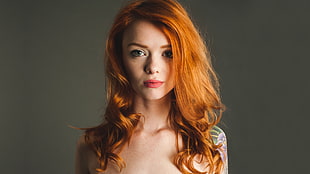 woman with red hair with shoulder tattoo HD wallpaper