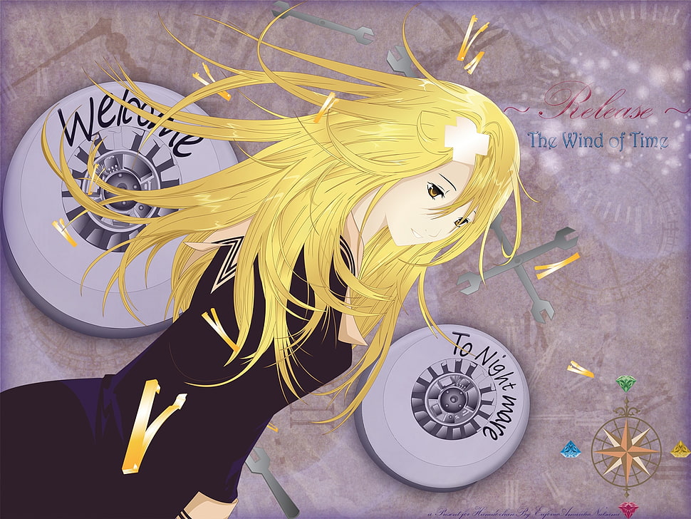 blonde haired girl anime illustration HD wallpaper