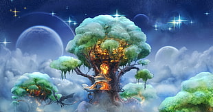 fantasy tree illustration HD wallpaper