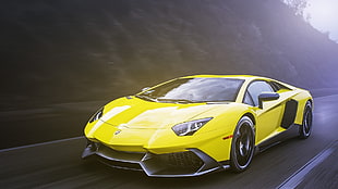 yellow sports car digital wallpaper, car, Lamborghini, Lamborghini Aventador, yellow cars