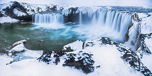 ice berg mountain, waterfall, winter, nature, snow HD wallpaper