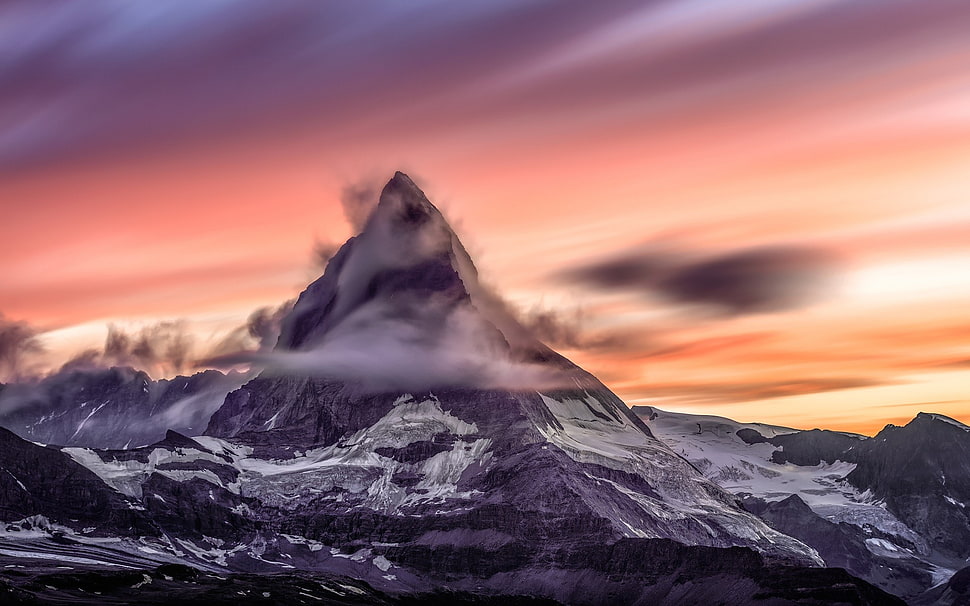 gray mountain, nature, mountains, sunset, landscape HD wallpaper