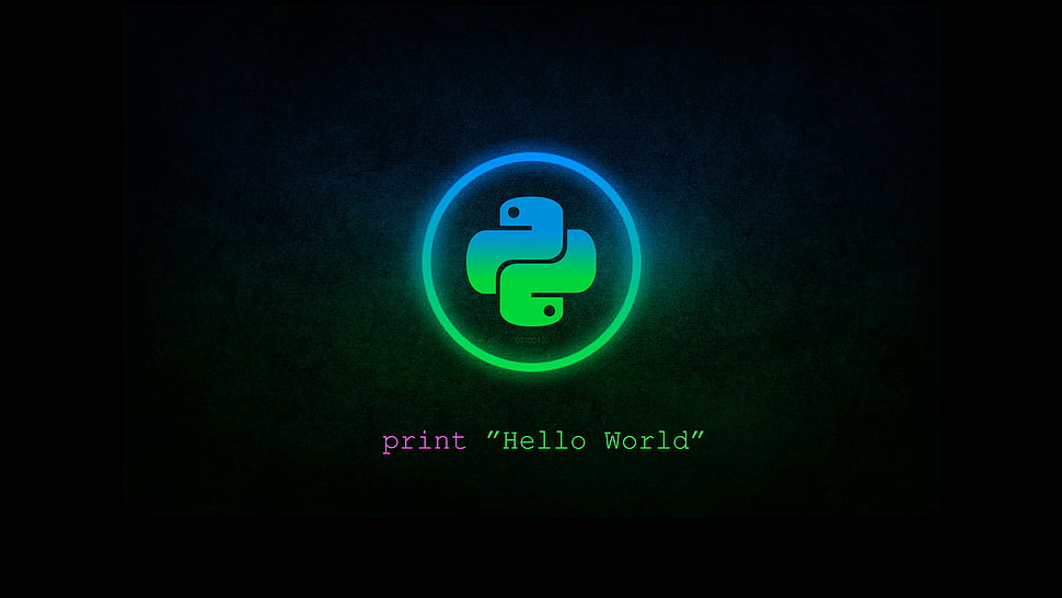 Print Hello World logo, Python (programming), blue, green HD wallpaper
