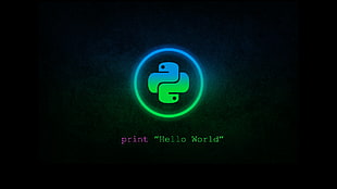 Print Hello World logo, Python (programming), blue, green