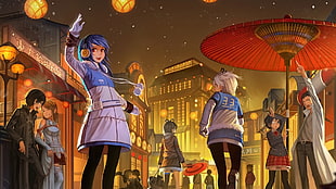 blue-haired girl anime character wearing black headphones HD wallpaper