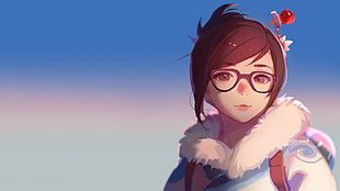 brown hair and gray eyes anime character illustration, Overwatch, video game characters, Mei (Overwatch)