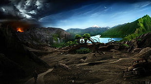 game wallpaper, Desktopography, planet, volcano, mountains HD wallpaper