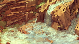 waterfall surrounded by rock digital wallpaper