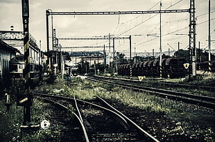 gray train rail, train, train station, old, rust