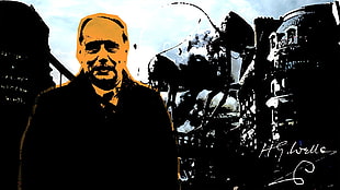 man's standing with H.G. text, men, H. G. Wells, artwork HD wallpaper