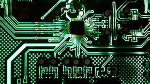 black and green circuit board, technology