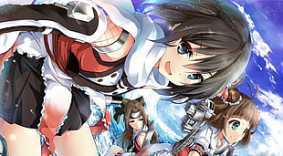 female anime characters digital wallpaper, anime, Kantai Collection, Jintsuu (KanColle), Naka (KanColle) HD wallpaper